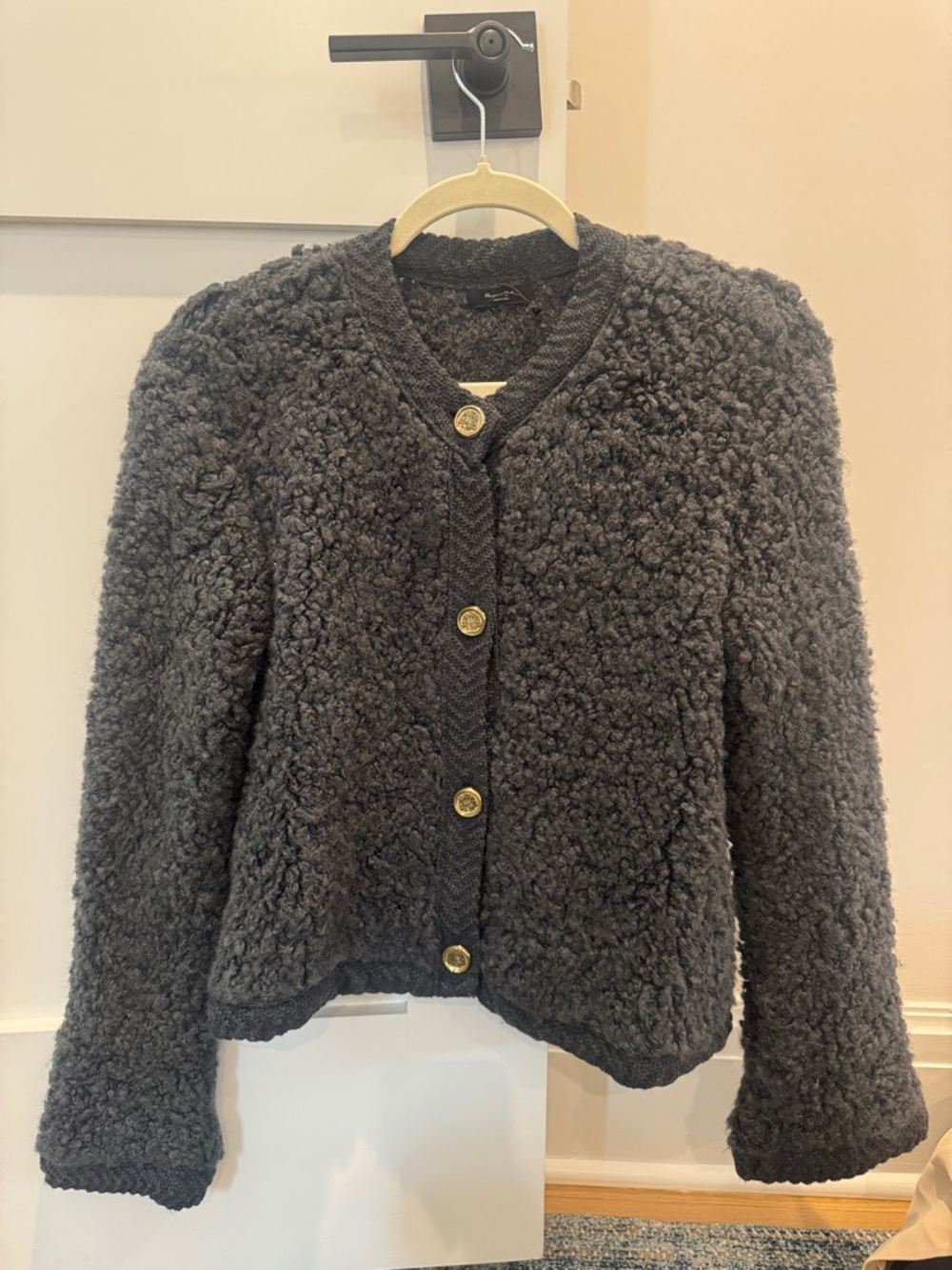 Massimo Dutti Charcoal Gray Textured Knit Sweater